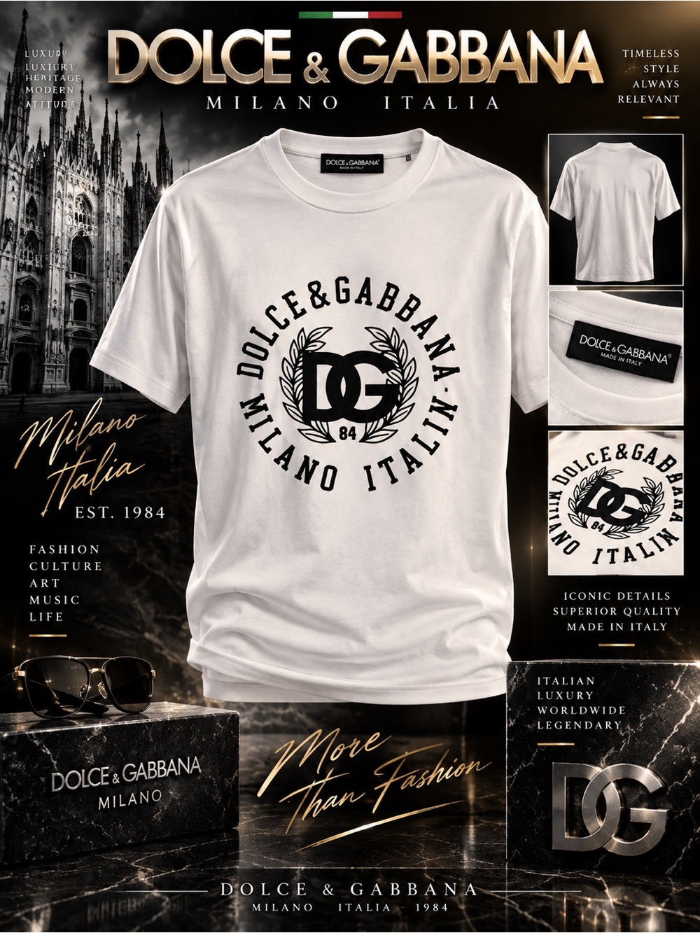 New!🔥Dolce & Gabbana White T-Shirt with Black Logo Crest!🔥